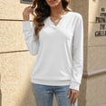thumbnail image 5 of Tqcoqu Women's Solid Notch V Neck Long Sleeve Pullover Tops Ribbed Cuffs Hem Loose Casual Lightweight Sweatshirt For Fall,White Women's S-XXL, 5 of 8