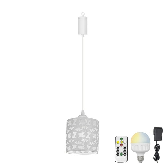 KAYYELAMP 1Pcs Rechargeable Battery Cord Hanging Light with Remote LED RGB Bulb Adjusted Height White Hollow Leaf Shade Creative Design for Kitchen Farmhouse Countertop