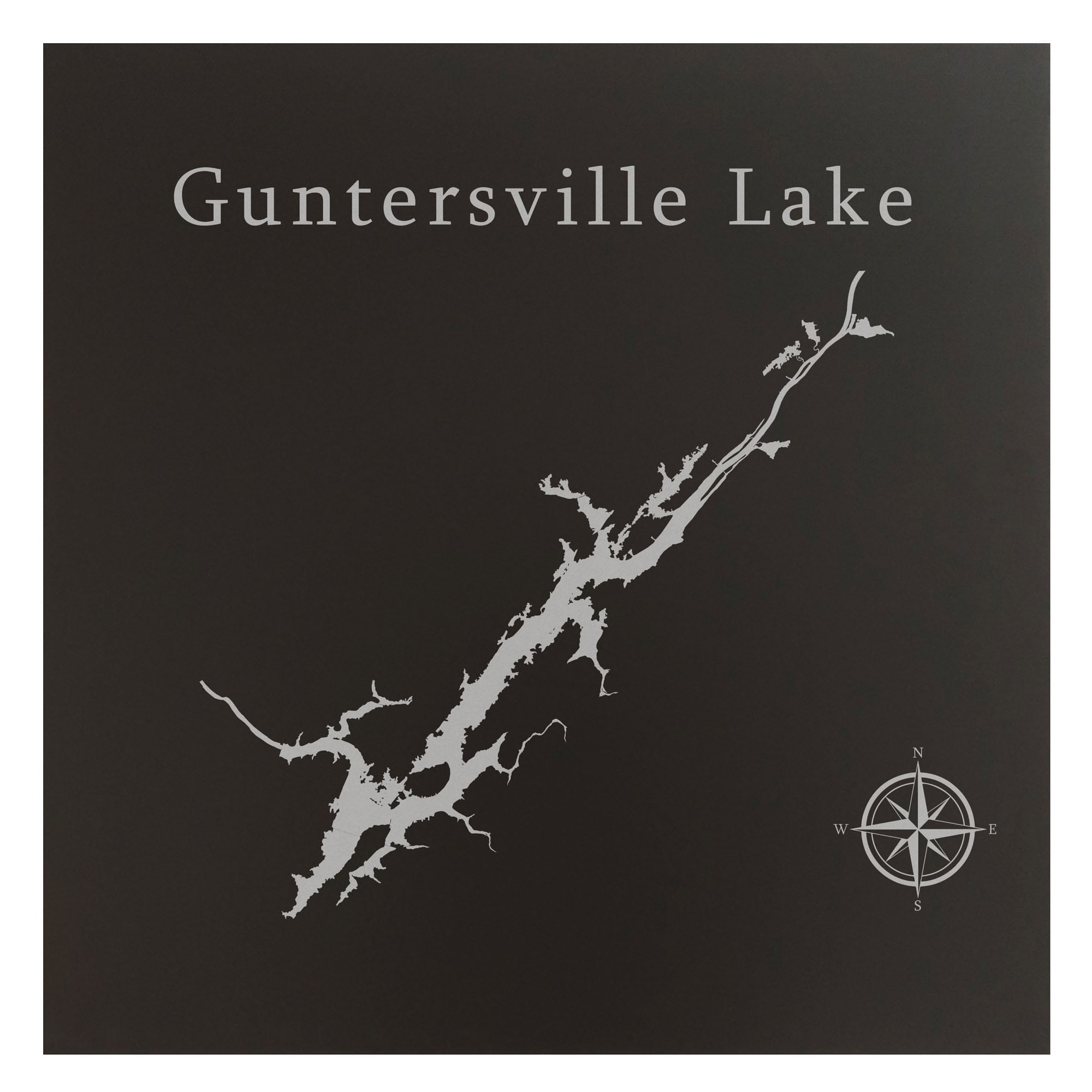 Guntersville Lake Map 24x24" Black Metal Wall Art Office Decor Gift