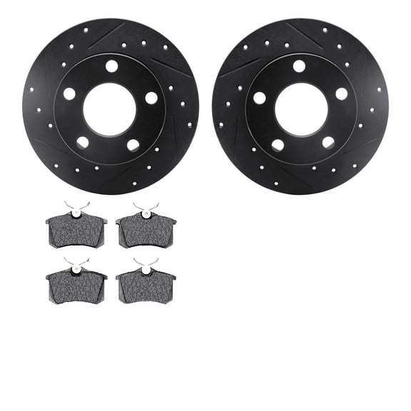 Dynamic Friction Company Rear Brake Rotors-Drilled and Slotted-Black with 5000 Advanced Brake Pads 8502-74017