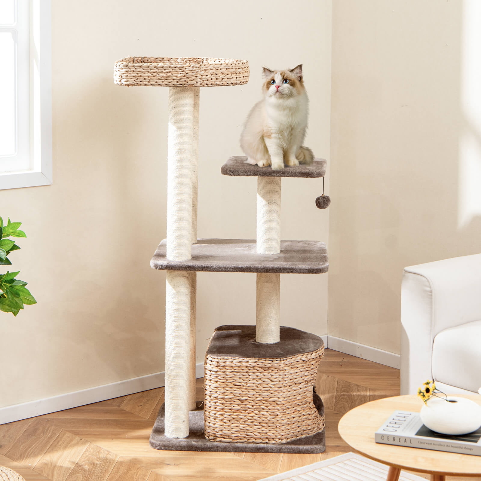 Infans 52" Cattail Cat Tower w/ Sisal Scratching Posts Perch Dangling Ball Cat Tree