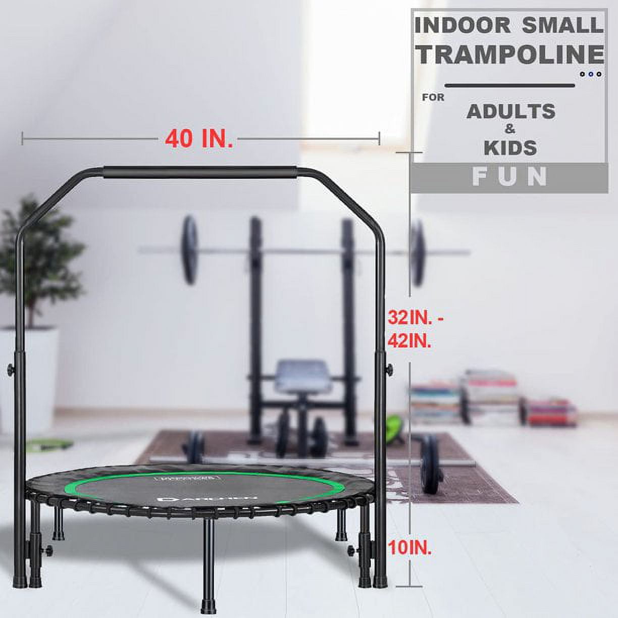 Darchen 450 lbs Mini Trampoline for Adults, Indoor Small Rebounder Exercise Trampoline for Workout Fitness for Quiet and Safely Cushioned Bounce, 40 Inch