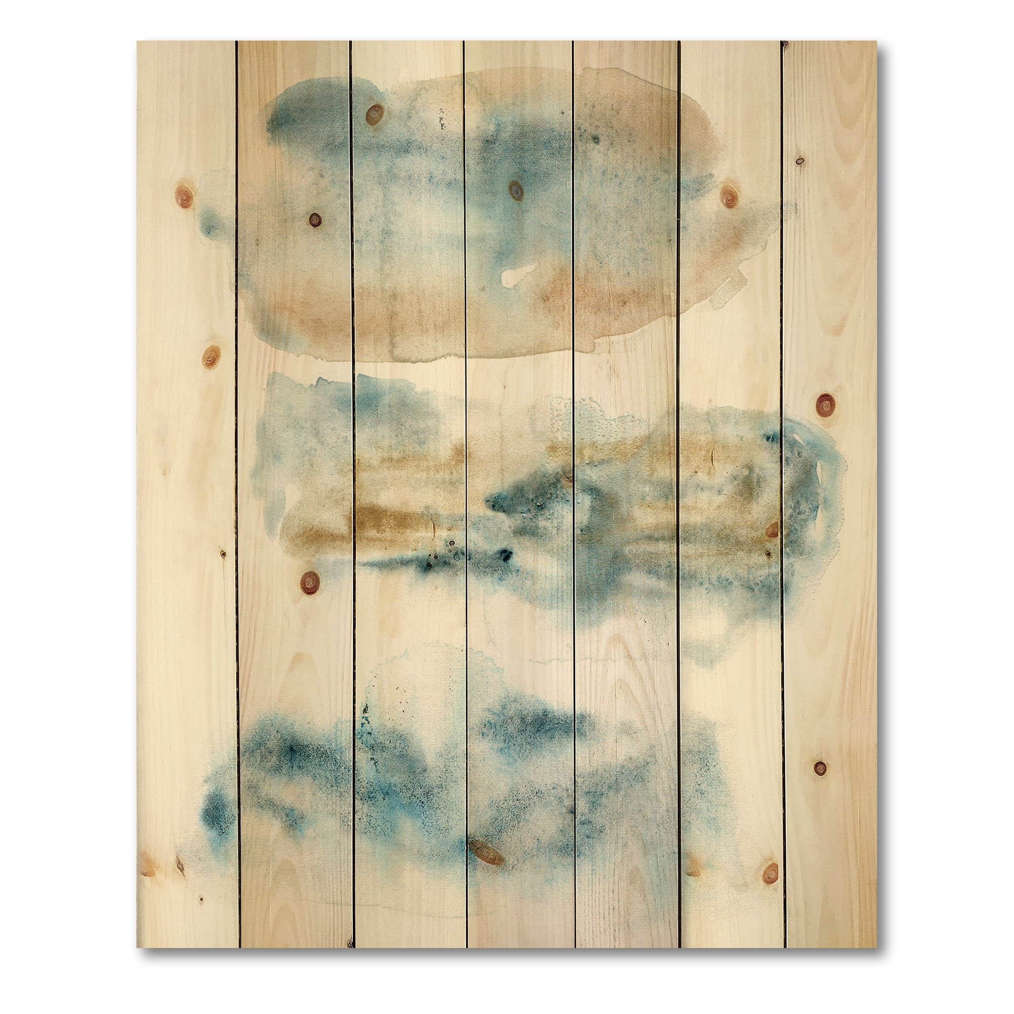 Designart 'Abstract Of Clouds Dark Blue Colored II' Modern Print on Natural Pine Wood
