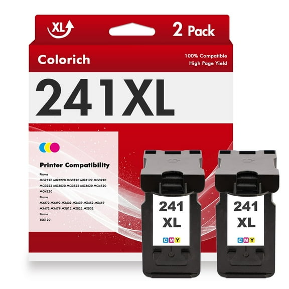 241 241XL Ink Cartridges Compatible for Canon 241XL for PIXMA MG3620 TS5120 MG3520 MG3220 MG2120 MG4220 MX392 MX452 MX522 Printer CL-241xl (2 Pack,Tri-color x 2)