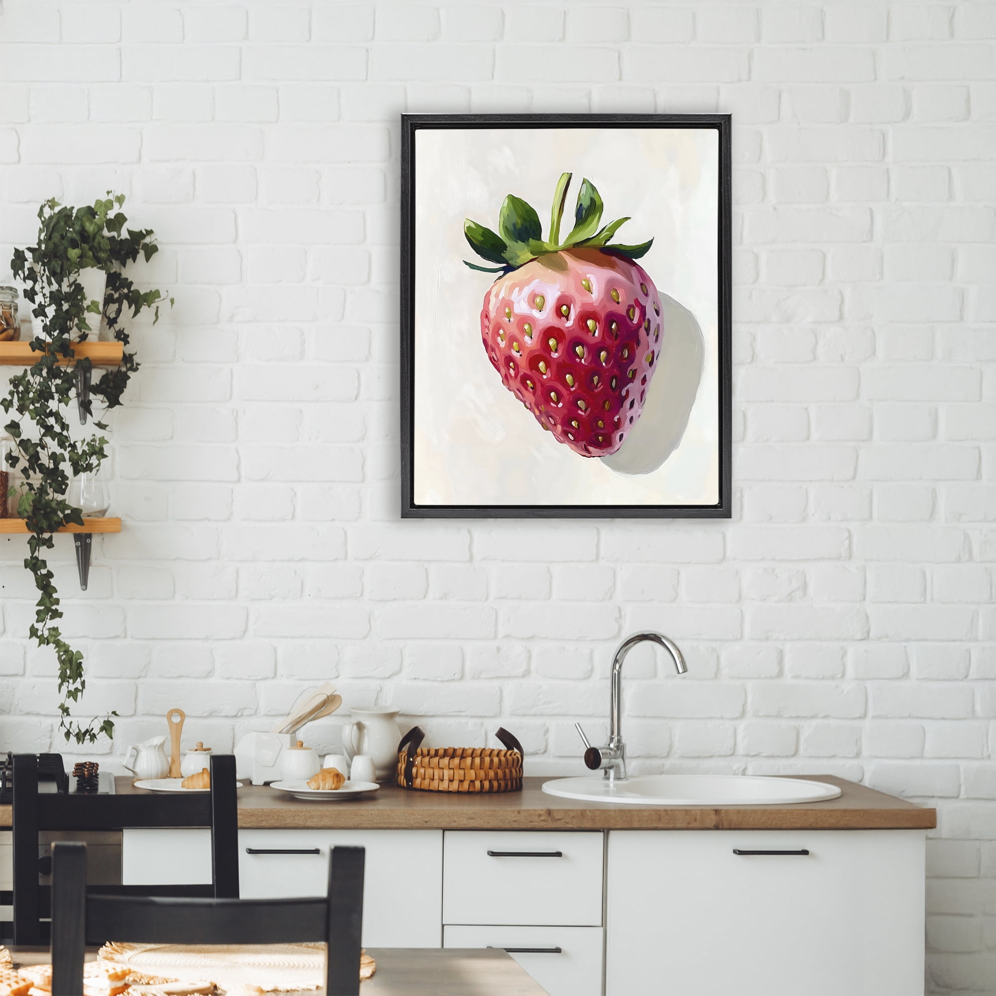 Stupell Industries Juicy Shine Strawberry Black Framed Floater Canvas Wall Art, design by The Prints Vibe