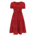 thumbnail image 4 of Women's Flowy Casual Mini Dresses Summer Smocked V Neck Flutter Sleeve Ruffle Dress, 4 of 8