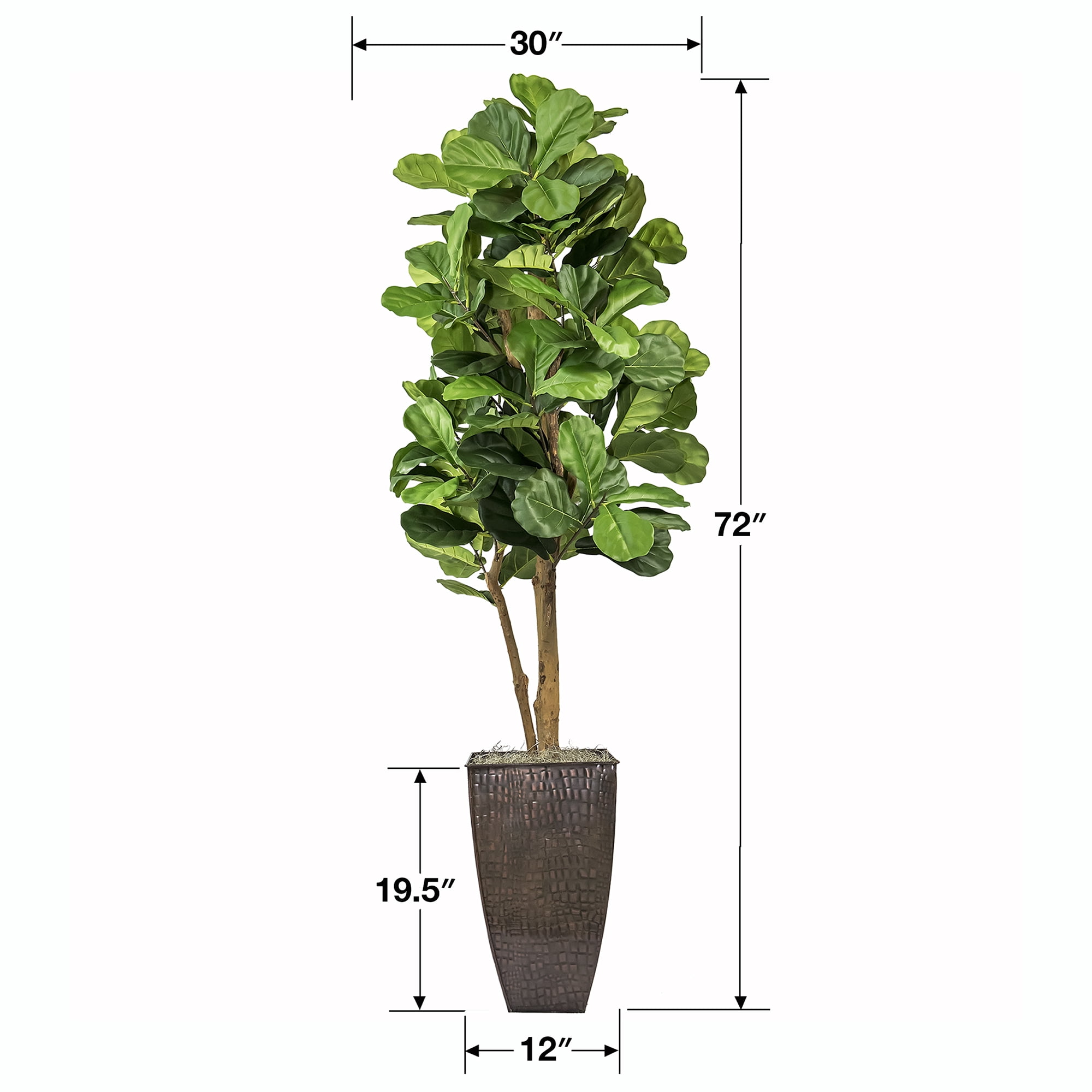 LCG Florals Artificial Tree, Fig Tree, 6 ft, Copper Metal Planter