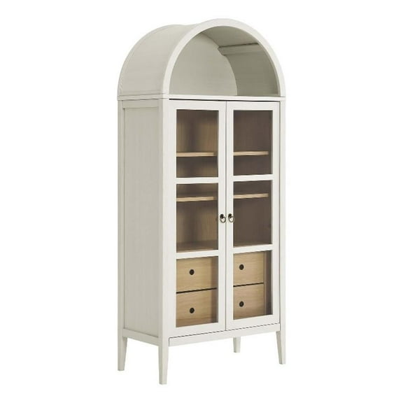 Pemberly Row Wood Tall Storage Display Cabinet in White and Oak