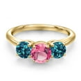 thumbnail image 3 of Gem Stone King 18K Yellow Gold Plated Silver Pink Mystic Topaz and London Blue Topaz Engagement Ring for Women | 2.90 Cttw | Round 6MM | Gemstone November Birthstone | Size 9, 3 of 6