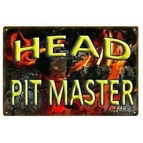 Vintage Tin Poster Antique Style Metal Sign BBQ Head Pitmaster Metal Tin Sign 8x12 Inch Retro Art Home Kitchen Bar Restaurant Garden Garage Classic 8X12inch