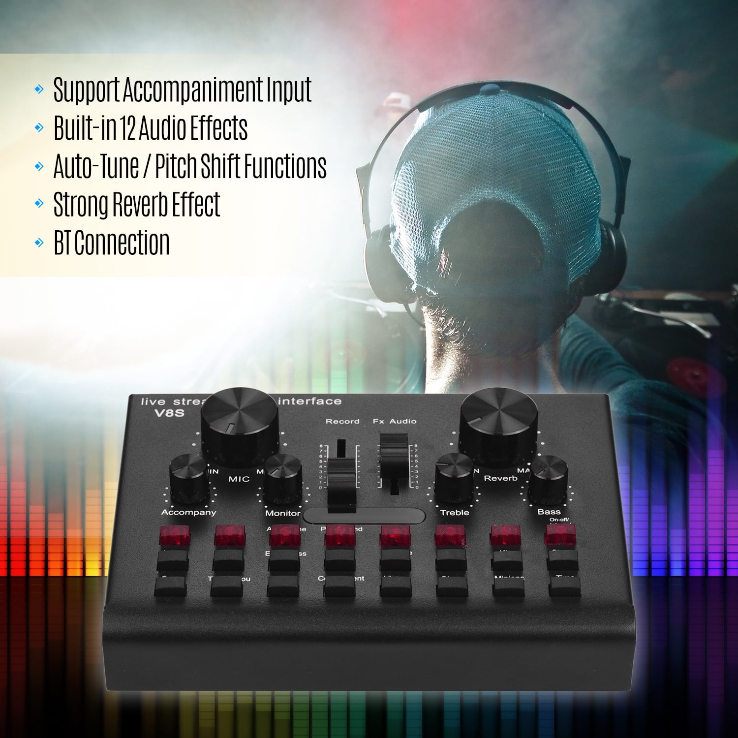 KTV Live Broadcast USB Audio Mixer Sound Card 3D Microphone Recording Mixer for Audio Recording Live Streaming Connect to Smartphone Computer Dpofirs External Sound Card 