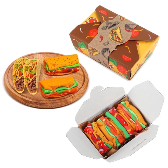 Funny Taco Socks Box - Funny Gifts for Men Women Teen Boys - Tacos Fun Novelty Funky Crazy Silly Cool Cute Food Socks Taco Valentine Christmas Father's Day Gift (M,2 pairs)