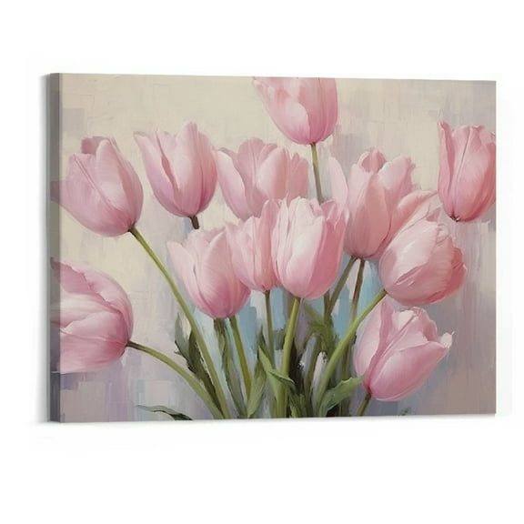 Creowell Pink Flower Paintings Canvas Wall Art Watercolor Plant Tulip Flowers Posters for Wall Decor Pink Flower Picture Wall Art Decor Modern Pink Wall Art Flowers Canvas Prints for Decor 20x16 Inch