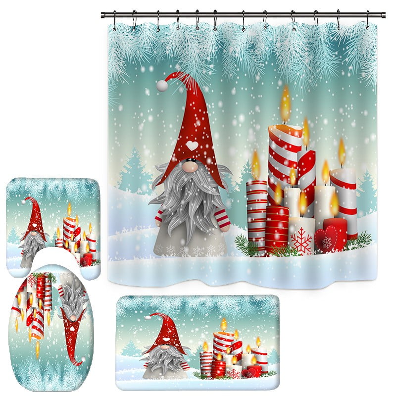 Christmas Cake Balls Dwarf Elves Shower Curtain Sets For Bathroom Decor w/ Hooks 