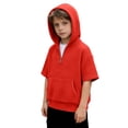 thumbnail image 4 of Boys Short Sleeve Hooded Sweatshirt,Waffle Knit Casual Pullover with Quarter Zip, Lightweight Hoodie for Spring Summer,Youth Kids Tops(Red,7_8 Years), 4 of 4