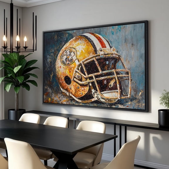 Vibrant American Football Helmet Wall Art Abstract Style Sports Poster Boys Bedroom Wall Decor Ready To Hang Idea, Unframed Poster Size 8x12