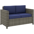 thumbnail image 1 of Outsunny Causeuse de Patio 2 Places, Fauteuil de Luxe en Osier, Bleu Foncé, 1 of 10