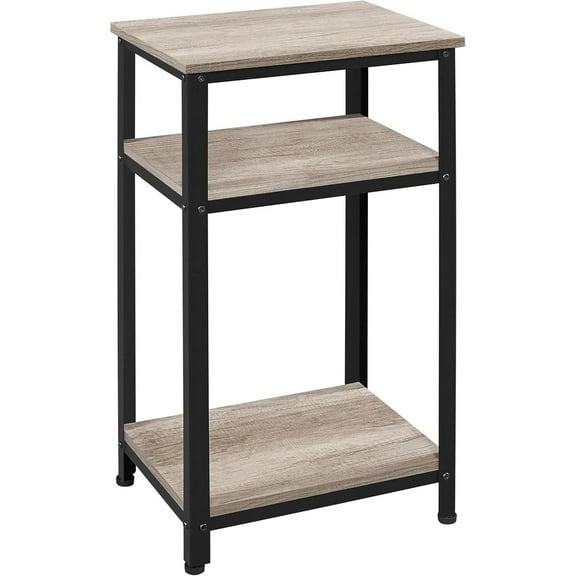 MMZP 30 in Tall End Table, 3-Tier with Strong Wooden Shelves, Small Side Table with Metal Frame for Living Room Office, Small Places, Gray