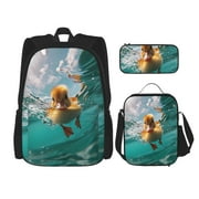 Coaee Underwater Swimming Duck for Casual Lightweight Backpack with Lunch Bag and Pencil Bag, Hiking Bag, Classic Backpack for College