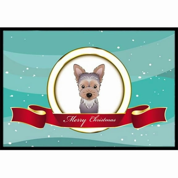 Yorkie Puppy Merry Christmas Door Mat