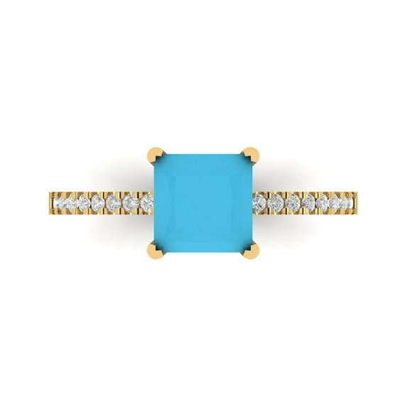 Clara Pucci 14K Yellow Gold 1.62ct Turquoise Solitaire with Accents Ring