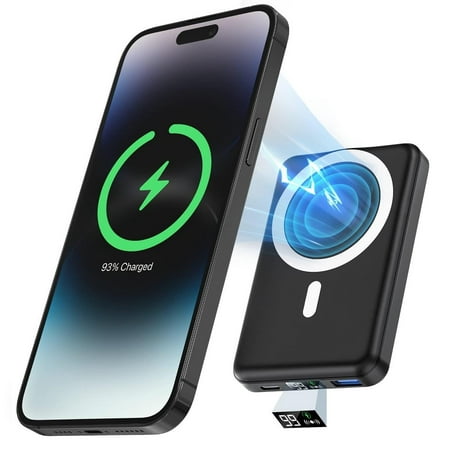 Podoru Wireless Portable Charger, 10000mAh Magnetic Power Bank LED Display 22.5W PD Fast Charging Battery Pack for iPhone 15/14/13/12/Mini/Pro/Pro Max-Black