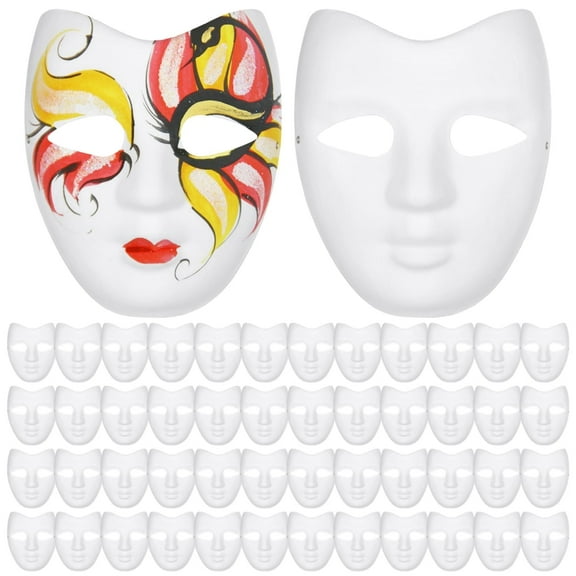 50PCS Blank White Full Masks for DIY, Smooth Surface, Creative Art for Parties, Crafts, and Art Classes Ideal for Personalization