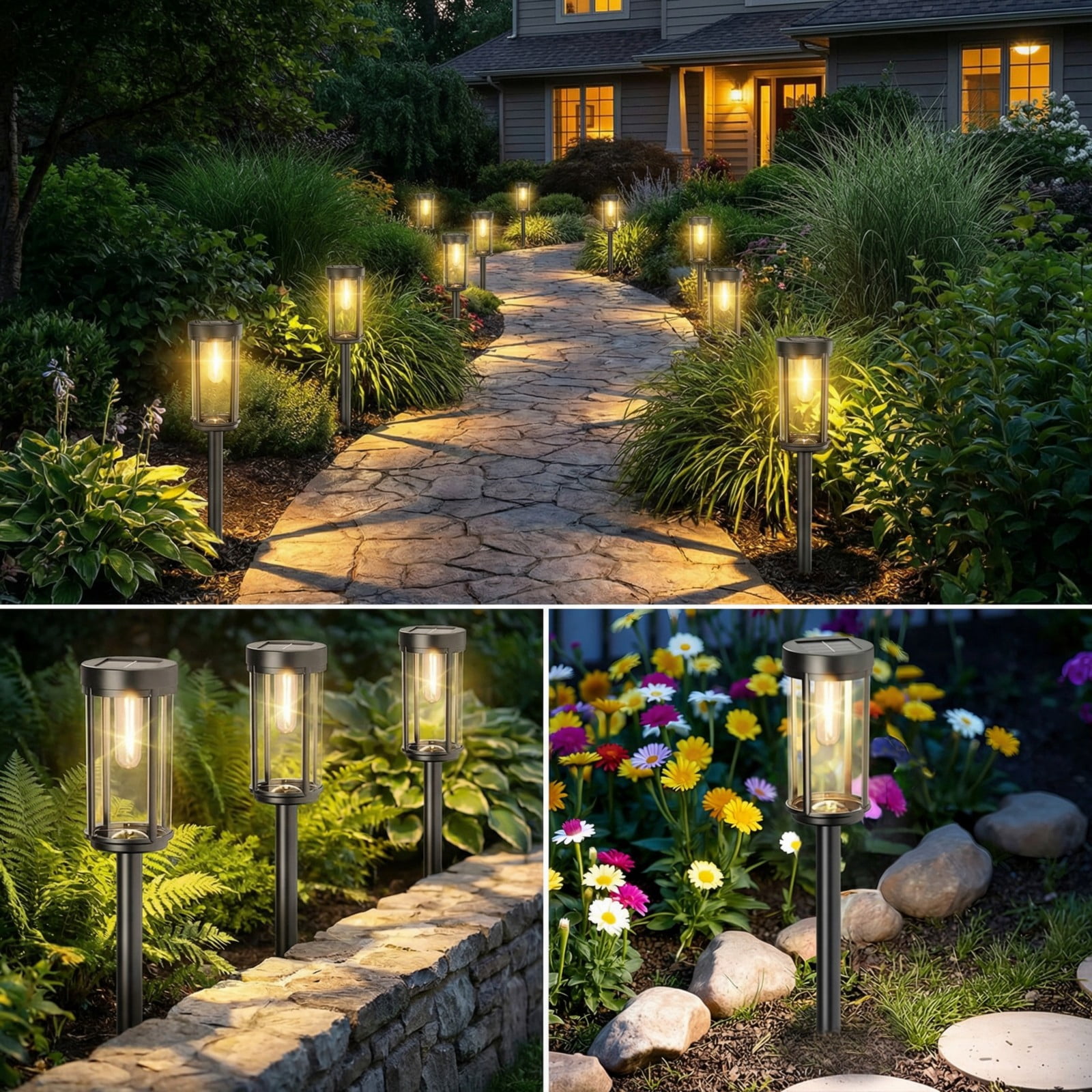 10 Pack Solar Pathway Lights Outdoor, Waterproof LED Solar Garden Lights with Warm White Glow, Dusk to Dawn Automatic Landscape Lighting for Yard, Lawn, Walkway