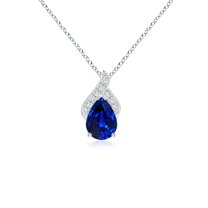 ANGARA Natural Solitaire Pear-Shaped Blue Sapphire Flame Pendant in 14K White Gold for Women (Size-7x5mm) | September Birthstone, Anniversary, Jewelry Gift for Women | Natural Blue Sapphire Necklace