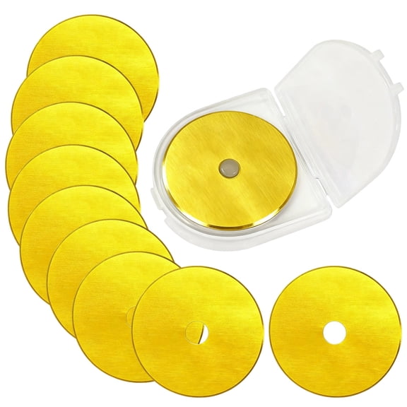 10 Pcs 2.4 in / 60mm Rotary Cutter Blades with Storage Case, Steel Spare Replacement Blades, Golden Coated, Precise and Efficient Cutting for Leather Fabric Paper