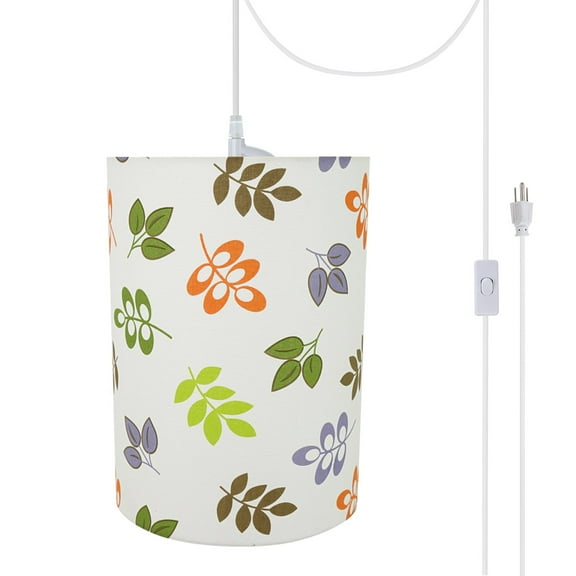 Aspen Creative 71251-21 One-Light Plug-In Swag Pendant Light Conversion Kit with Transitional Drum Fabric Lamp Shade, Off White, 8" width