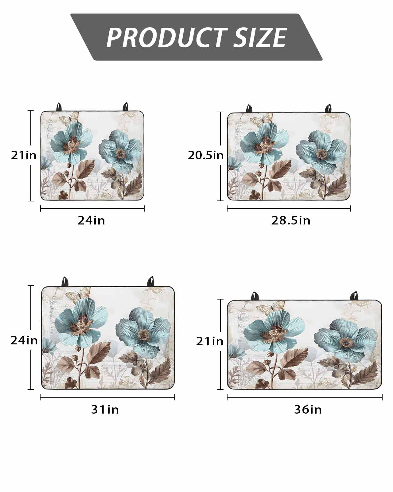 Stove Top Covers for Electric Stove, Vintage Flowers Glass Stovetop Cover Protector, Teal Blue Floral Nature Butterfly Induction Cooktop Protector Oven Mat for Kitchen Countertop 24"x21"