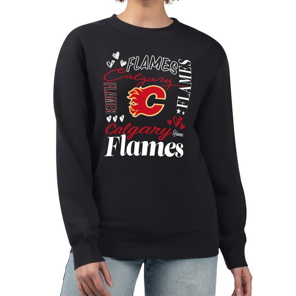Women's G-III 4Her by Carl Banks Black Calgary Flames Collage Graphic Fleece Long Sleeve Pullover Sweatshirt