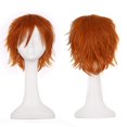 thumbnail image 1 of Pelucas cortas y esponjosas de anime para mujeres y hombres, 21 colores, pelucas cómicas unisex puntiagudas con flequillo oblicuo para fiesta de disfraces de Halloween Cosplay (naranja oscuro), 1 of 5