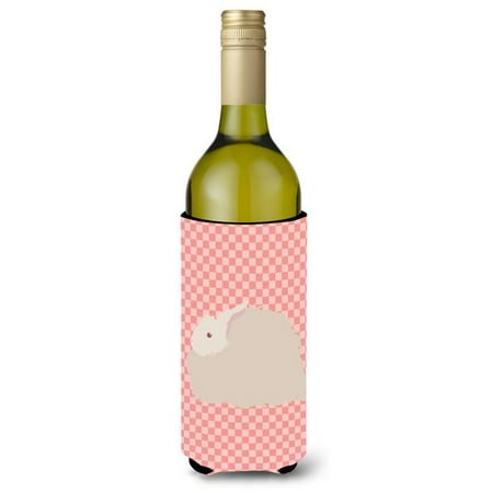 

Fluffy Angora Rabbit Pink Check Wine Bottle Beverge Insulator Hugger