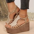 thumbnail image 3 of Rokment Women's Boho Glitter Rhinestones Platform Wedge Dress Sandals 2026 Beach Fashion Sparkly Chunky High Heels Slingback Sandal Casual Dressy Summer Shoes for Bride Wedding Ladies Beige Size 6.5, 3 of 6