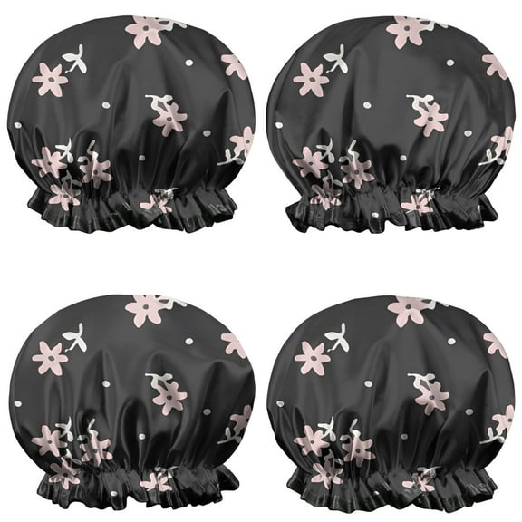 Shower Caps,Pioneer Flower Floral Print Pattern Waterproof Shower Cap for Women 4 Pieces,Double Reusable Hair Cover for Shower PEVA Elastic Stretch Hem