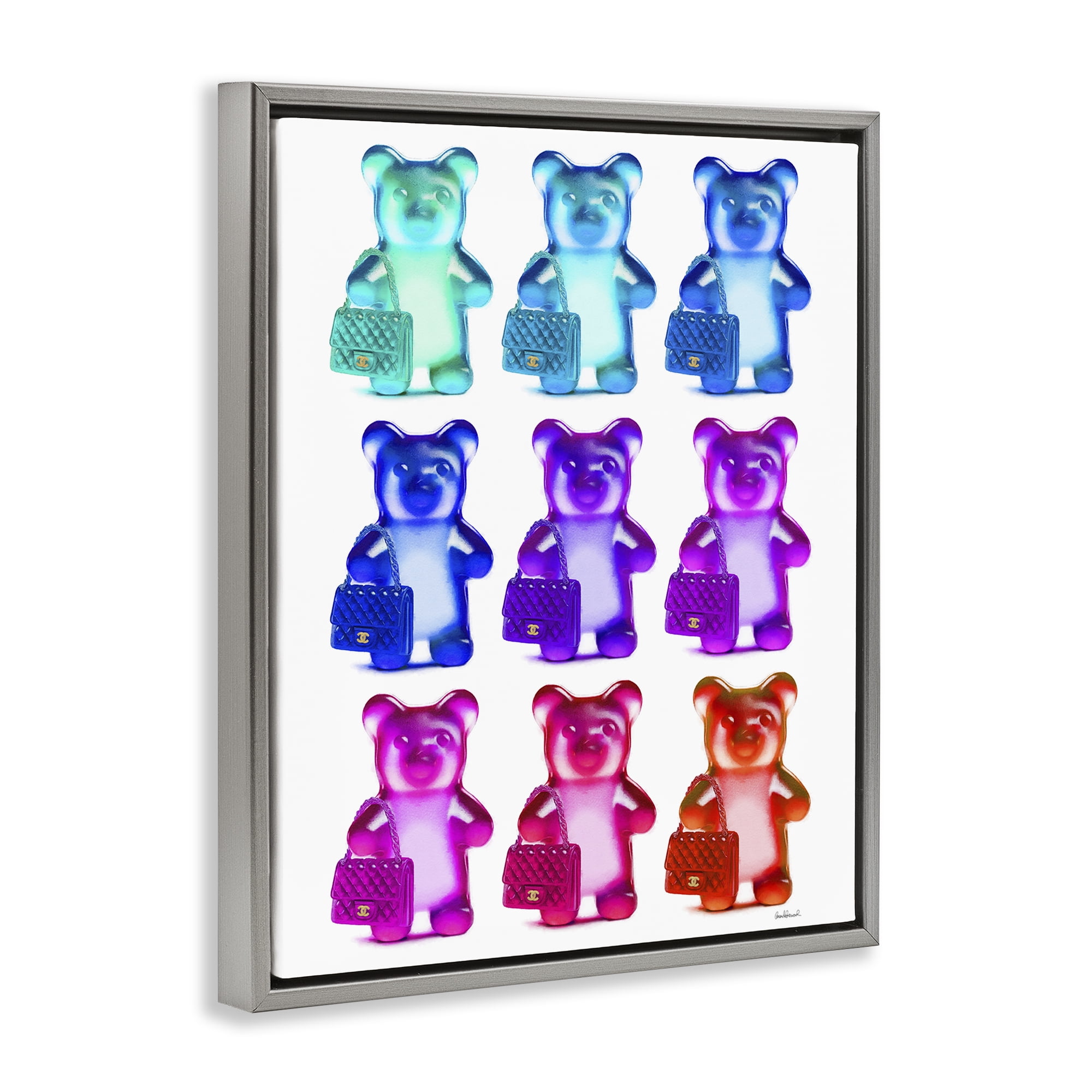 Stupell Industries Bright Hued Bears & Bags Fashion Painting Gray Floater Framed Canvas Art Print Wall Art, 25 x 31