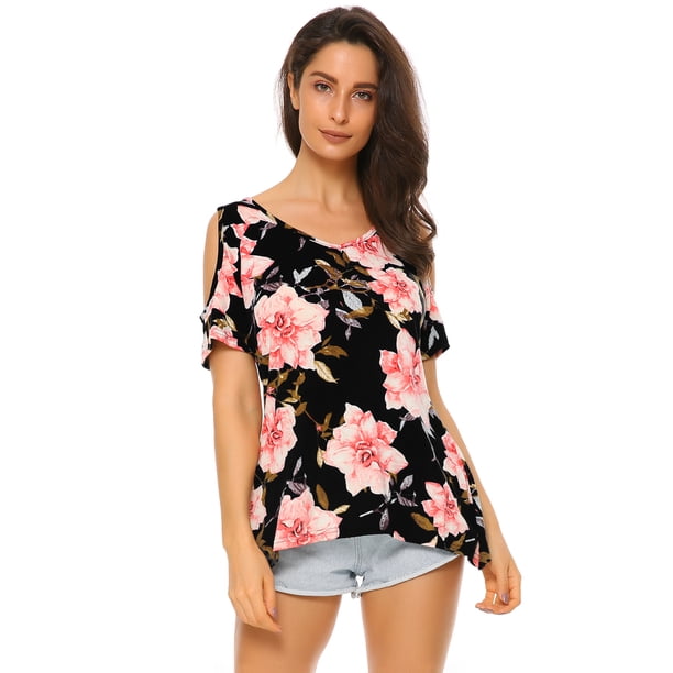 Camisa de mujer, camisa superior con diseño de dobladillo ancho y hombros descubiertos de Vogue Mixfeer Negro XXL