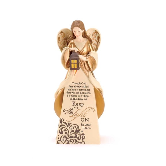 Keep Light on in Your Heart Filigree Bronze Colored 6 Inch Resin Tabletop Angel Figurine