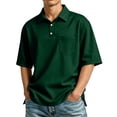 thumbnail image 2 of Men's Polo Shirts Short Sleeve with Pocket T-Shirts Buttons Casual Polo Moisture Wicking Golf Shirts Dark Green L, 2 of 7