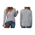 thumbnail image 2 of Camiseta de Larga con Cuello en V para Mujer, Estilo Casual, Cómoda, Elástica, de Color Liso. Gris XXL, 2 of 6