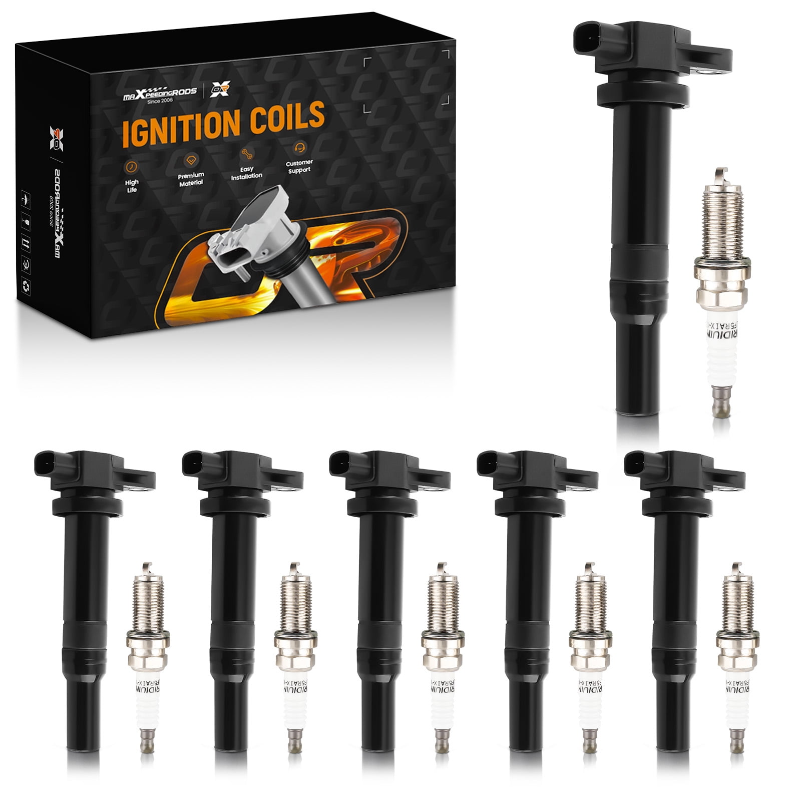 maXpeedingrods UF558 Set of 6 Ignition Coil Pack and Iridium Spark Plugs Fit for Hyundai Santa Fe 07 08 09 V6 2.7L, for Kia Magentis Optima Rondo, Ignition Coil Kit Replaces UF-558 273013E400