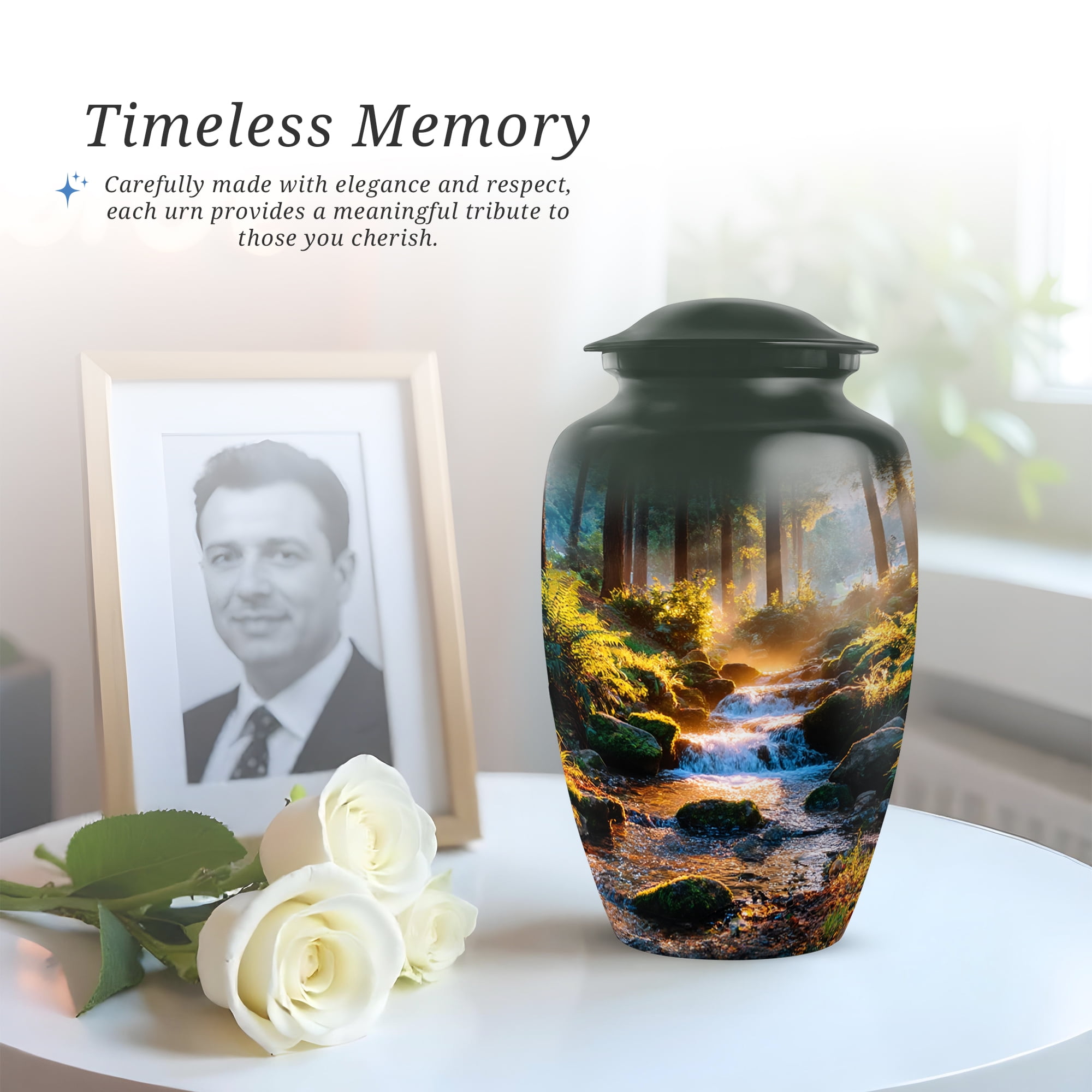 Waterfall Decorative Urn For Ashes Adult Male Large, Cremation Urns For Human Ashes Adult Male Dad, Green Urns For Man And Woman, Funeral Urn For Mother And Father, 10 Inch