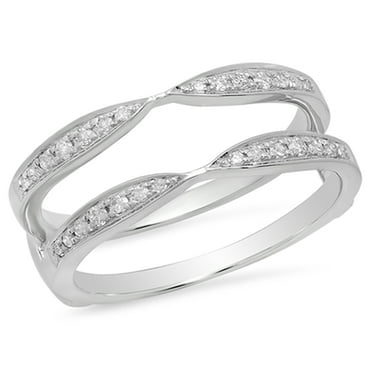 0.22 Carat (ctw) 10K White Gold Round Diamond Ladies Anniversary Wedding Band Guard Double Ring 1/4 CT