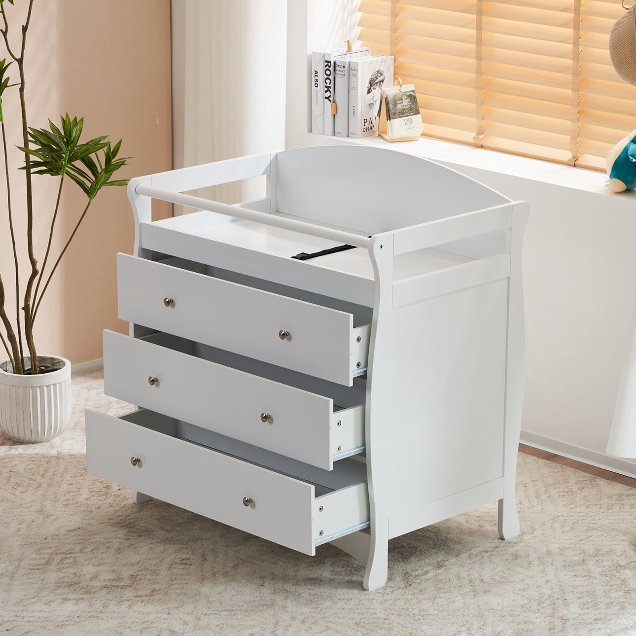 Costway White 3 Drawer Baby Changing Table Infant Diaper Changing Station  w/Safety Belt BB5762WH - The Home Depot