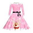 thumbnail image 4 of FAOWME Big Kids Girls Christmas Dress Long Sleeve Round Neck Reindeer Print Lace Up Front Stylish Comfortable Dresses For Party Pink 9-10 Years, 4 of 4
