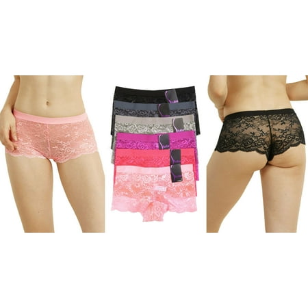 Lace Cheeky Boyshorts Panties - 6 Pack of Women Hipster Panties Floral Lace Boyshorts Cheeky Underwear Bikini