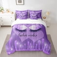 thumbnail image 2 of Manfei Fashion Purple Eyelashes Bedding Comforter Set 7pcs, Dreamy Sequin Print King Bedding Sets, Romantic Love Heart Bed Sheets, Lightweight Room Decor, 2 of 7