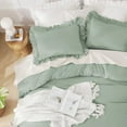 thumbnail image 3 of Sage Green California King Comforter Set, 3 Pieces Farmhouse Shabby Chic Cal King Size Ruffle Bed Set, Oversized Soft Lightweight Microfiber Bedding Set, 3 of 9